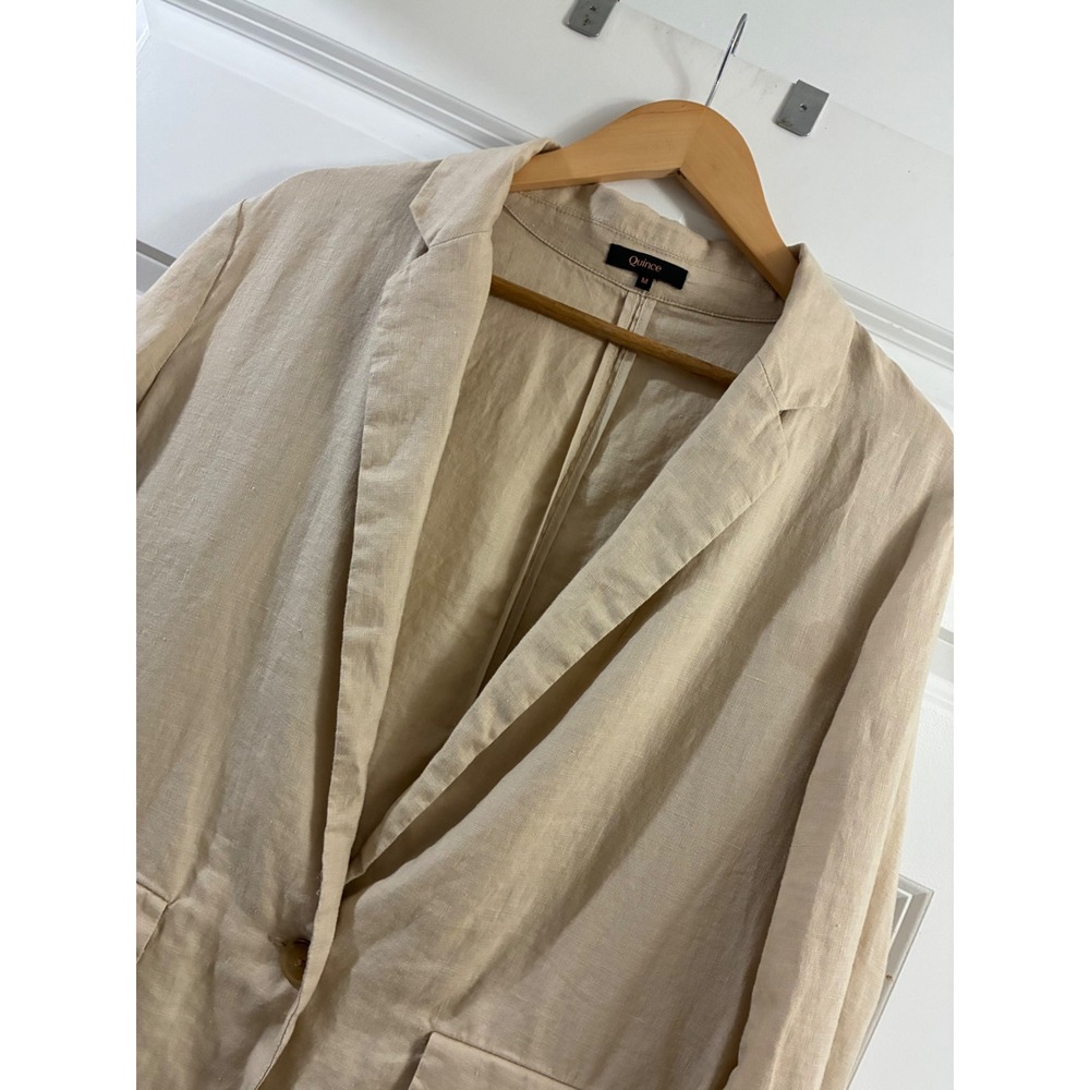 Quince Med 100% European Linen Blazer Oatmeal Beige Single Button Jacket  NWOT